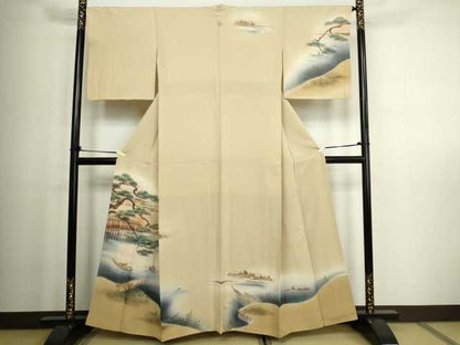 平和屋着物■訪問着 手描き 風景文 暈し染め 金彩 正絹 逸品 DABC0211sf