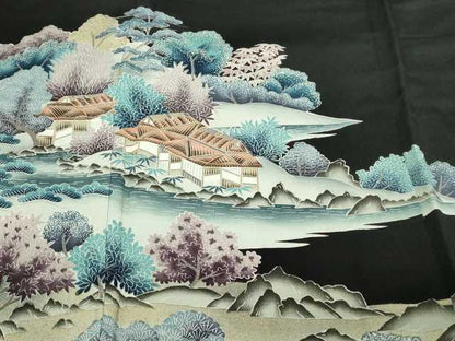 平和屋着物■豪華黒留袖　風景文　金彩　正絹　逸品　DABC0219sf