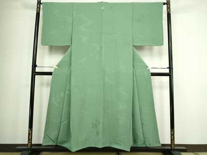平和屋着物■上質な色無地 流水舞葉地紋 柳染色 正絹 逸品 DABC0251sf