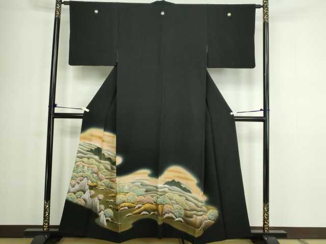 平和屋着物■豪華黒留袖 風景文 暈し染め 金彩 正絹 逸品 DABC0254sf