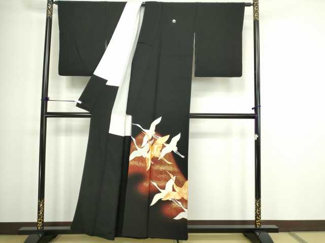 平和屋着物■豪華黒留袖 駒刺繍 飛鶴文 暈し染め 金銀彩 正絹 逸品 DABC0252sf