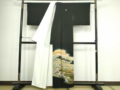 平和屋着物■豪華黒留袖 風景文 暈し染め 金彩 正絹 逸品 DABC0254sf