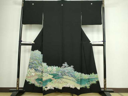 平和屋着物■豪華黒留袖 風景文 正絹 逸品 DABC0247sf