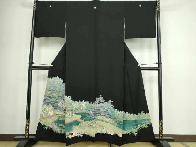 平和屋着物■豪華黒留袖 風景文 正絹 逸品 DABC0247sf