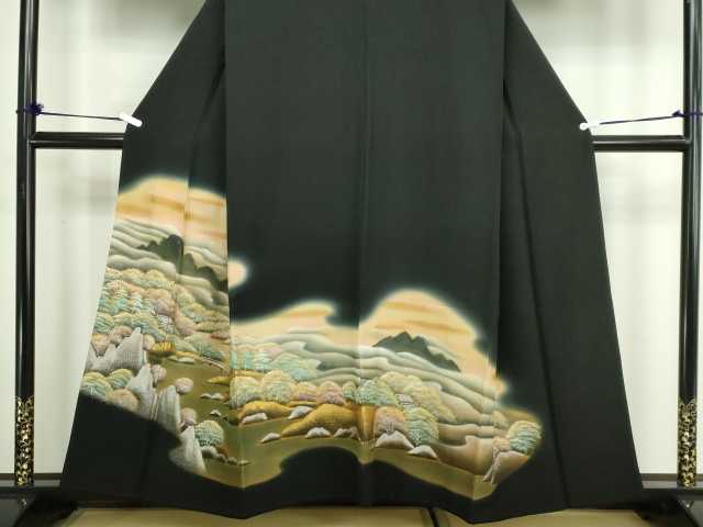 平和屋着物■豪華黒留袖 風景文 暈し染め 金彩 正絹 逸品 DABC0254sf
