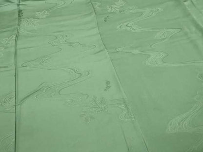 平和屋着物■上質な色無地 流水舞葉地紋 柳染色 正絹 逸品 DABC0251sf