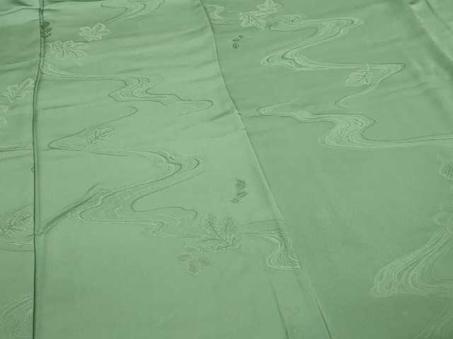 平和屋着物■上質な色無地 流水舞葉地紋 柳染色 正絹 逸品 DABC0251sf