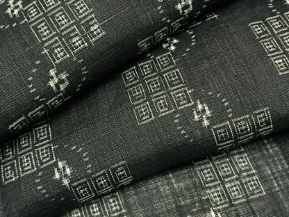 平和屋着物＊夏物　上布　幾何学文様　黒地　麻　逸品　AABF5801fy