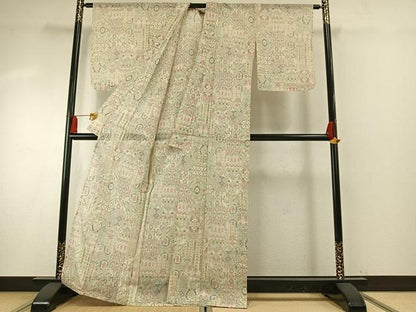 平和屋着物＊夏物　本場大島紬　夏大島　幾何学文様　正絹　逸品　AABF5813fy