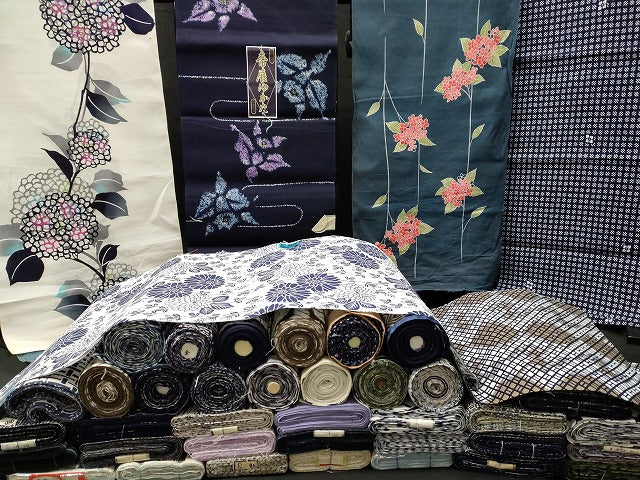平和屋本店■浴衣反物 まとめて 45点 花柄 紫陽花 帝展ゆかた 浮舟染 綿絽 など 全て未使用 ppp3392
