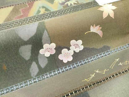 平和屋着物●中国三大刺繍　スワトウ刺繍　汕頭刺繍　両面　六通柄袋帯　横段吹き寄せ花文　金銀彩　さが美扱い　正絹　逸品　DABB1840fe