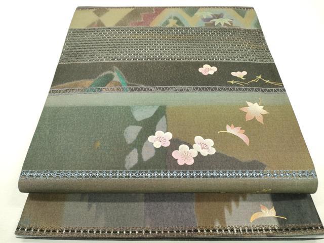 平和屋着物●中国三大刺繍　スワトウ刺繍　汕頭刺繍　両面　六通柄袋帯　横段吹き寄せ花文　金銀彩　さが美扱い　正絹　逸品　DABB1840fe