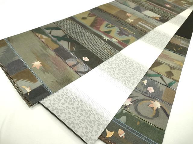 平和屋着物●中国三大刺繍　スワトウ刺繍　汕頭刺繍　両面　六通柄袋帯　横段吹き寄せ花文　金銀彩　さが美扱い　正絹　逸品　DABB1840fe