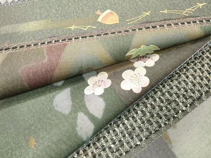 平和屋着物●中国三大刺繍　スワトウ刺繍　汕頭刺繍　両面　六通柄袋帯　横段吹き寄せ花文　金銀彩　さが美扱い　正絹　逸品　DABB1840fe