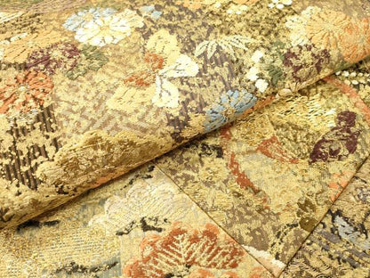 平和屋着物▼六通柄袋帯 唐織 ふくれ織 切嵌 舞蝶花松文 金糸 正絹 逸品 DABB1879fe