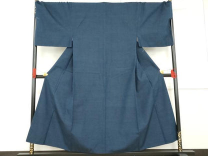 平和屋着物●男性 紬 色無地 紺青色 キングサイズ 正絹 逸品 AABF9083cs