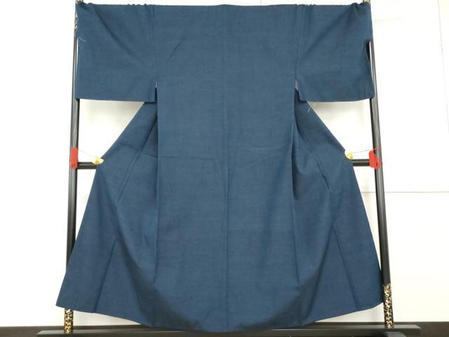 平和屋着物●男性 紬 色無地 紺青色 キングサイズ 正絹 逸品 AABF9083cs