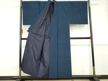 平和屋着物●男性 紬 色無地 紺青色 キングサイズ 正絹 逸品 AABF9083cs