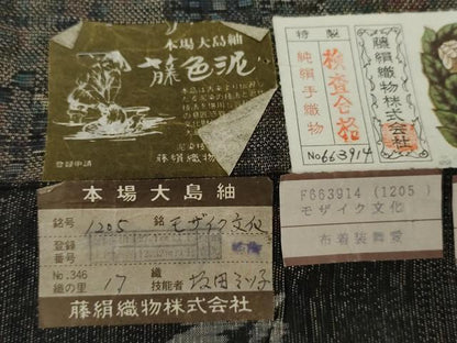 平和屋着物●都喜ヱ門　本場大島紬　カタス9マルキ　モザイク文化　藤絹織物謹製　証紙付き　正絹　逸品　未使用　AABF9086cs