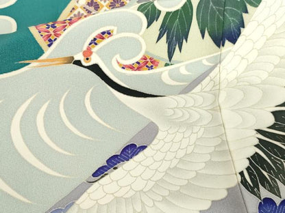 平和屋着物●本加賀友禅作家　白坂幸蔵　振袖　九谷図　正絹　逸品　AABF9102cs
