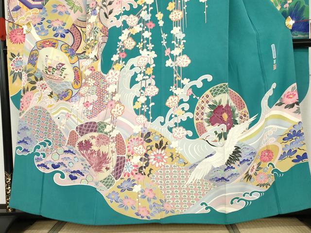 平和屋着物●本加賀友禅作家　白坂幸蔵　振袖　九谷図　正絹　逸品　AABF9102cs