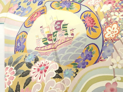 平和屋着物●本加賀友禅作家　白坂幸蔵　振袖　九谷図　正絹　逸品　AABF9102cs
