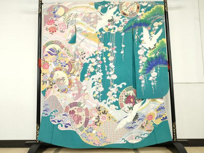 平和屋着物●本加賀友禅作家　白坂幸蔵　振袖　九谷図　正絹　逸品　AABF9102cs