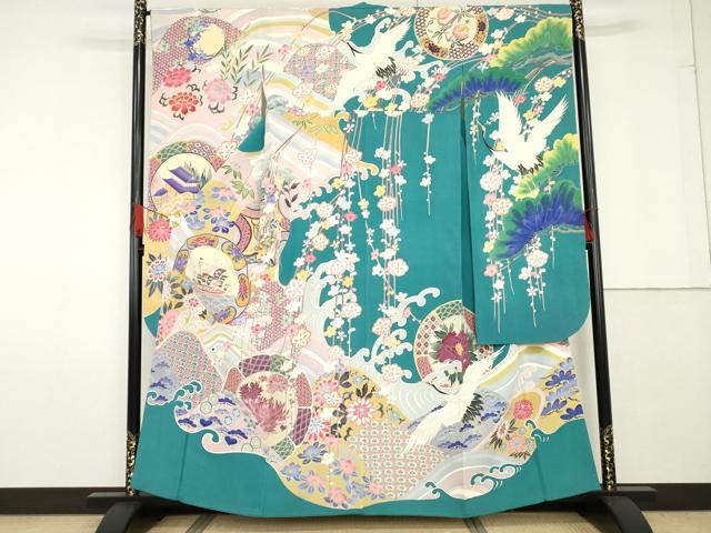 平和屋着物●本加賀友禅作家　白坂幸蔵　振袖　九谷図　正絹　逸品　AABF9102cs