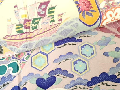 平和屋着物●本加賀友禅作家　白坂幸蔵　振袖　九谷図　正絹　逸品　AABF9102cs