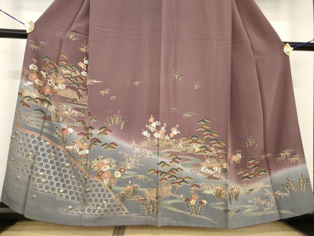 平和屋着物●訪問着 流水風景花文 金彩 正絹 逸品 AABF8966ck