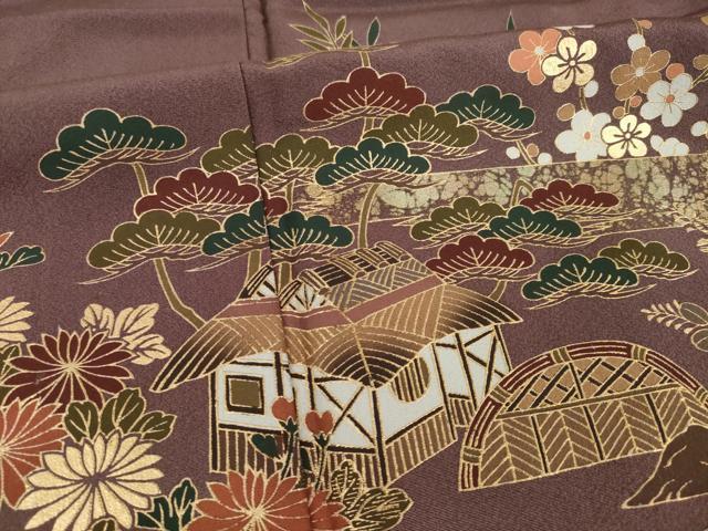 平和屋着物●訪問着 流水風景花文 金彩 正絹 逸品 AABF8966ck
