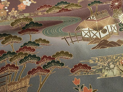 平和屋着物●訪問着 流水風景花文 金彩 正絹 逸品 AABF8966ck