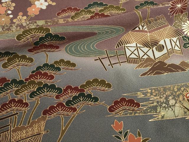 平和屋着物●訪問着 流水風景花文 金彩 正絹 逸品 AABF8966ck
