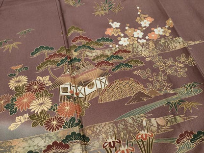 平和屋着物●訪問着 流水風景花文 金彩 正絹 逸品 AABF8966ck