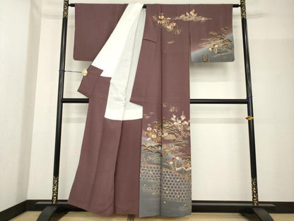 平和屋着物●訪問着 流水風景花文 金彩 正絹 逸品 AABF8966ck