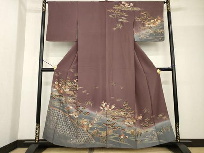 平和屋着物●訪問着 流水風景花文 金彩 正絹 逸品 AABF8966ck