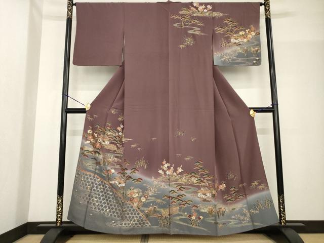 平和屋着物●訪問着 流水風景花文 金彩 正絹 逸品 AABF8966ck