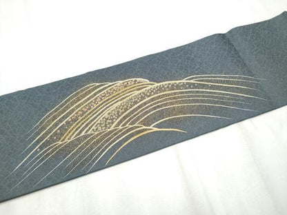 平和屋着物●九寸名古屋帯　枝松葉文　金彩　正絹　逸品　CABD0600hy
