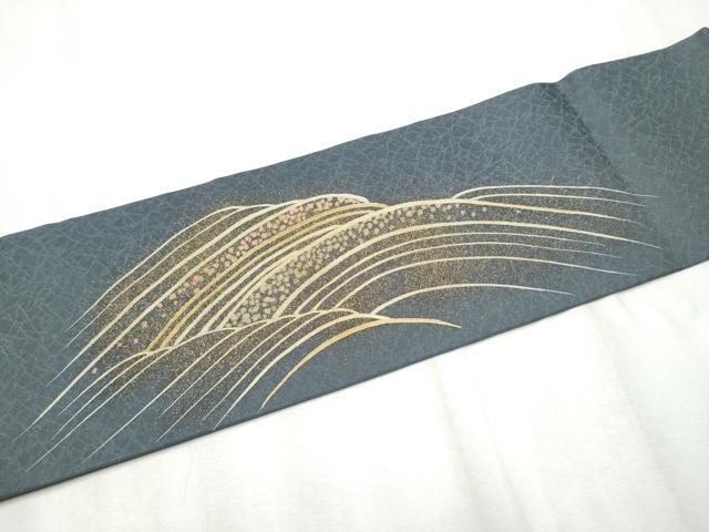 平和屋着物●九寸名古屋帯　枝松葉文　金彩　正絹　逸品　CABD0600hy