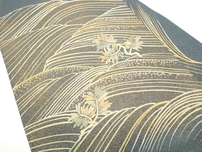 平和屋着物●九寸名古屋帯　枝松葉文　金彩　正絹　逸品　CABD0600hy