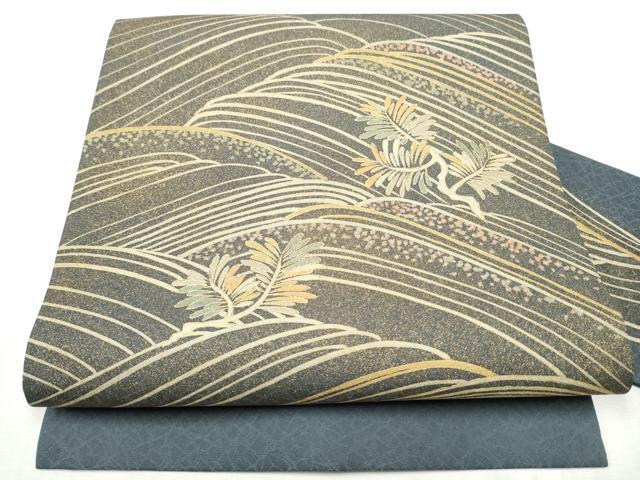 平和屋着物●九寸名古屋帯　枝松葉文　金彩　正絹　逸品　CABD0600hy