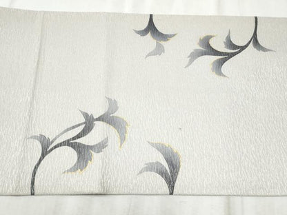 平和屋着物●九寸開き名古屋帯　唐草文　銀通し地　やまと誂製　正絹　逸品　CABD0572hy