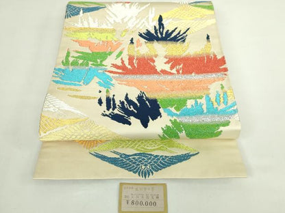 平和屋着物●極上　龍村晋謹製　太鼓柄袋帯　玉松寿鶴文錦　金銀糸　上代80万　紙タグ付き　逸品　DZAB4773kh6