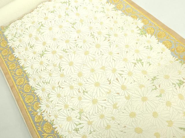 平和屋本店●極上　山口美術織物　皇室　伊勢神宮御用　西陣織　太鼓柄袋帯　献上春菊文　保証書・共箱付き　逸品　未使用　DZAB4844kh6