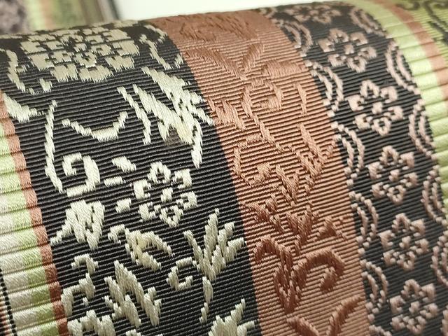 平和屋本店●極上　本場筑前博多織　草木染　手織工房　染匠：小森久　八寸名古屋帯　草花間道　証紙・共箱付き　逸品　DZAB4839kh6