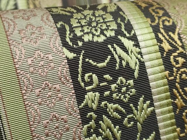 平和屋本店●極上　本場筑前博多織　草木染　手織工房　染匠：小森久　八寸名古屋帯　草花間道　証紙・共箱付き　逸品　DZAB4839kh6