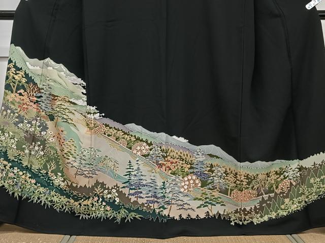 平和屋着物■豪華黒留袖　風景文　正絹　逸品　CABC5945xi