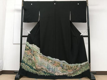 平和屋着物■豪華黒留袖　風景文　正絹　逸品　CABC5945xi