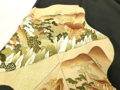 平和屋着物■豪華黒留袖　駒刺繍　風景文　金彩　正絹　逸品　DABC4547cd