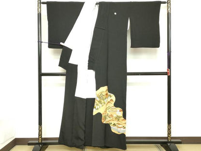 平和屋着物■豪華黒留袖　駒刺繍　風景文　金彩　正絹　逸品　DABC4547cd